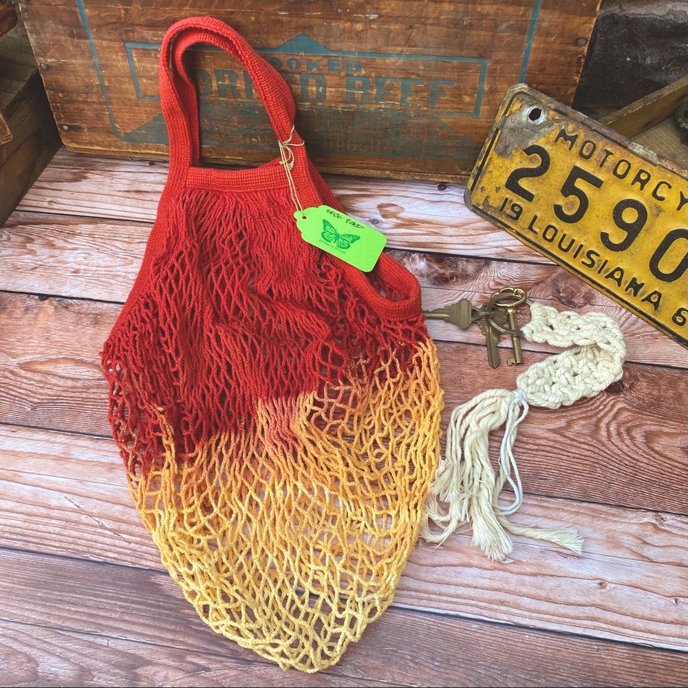 ✨ HAND DYED ORGANIC COTTON SHORT HANDLE REUSABLE NET FRENCH MARKET BAG